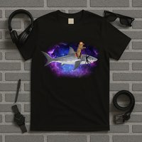 Galaxy Cat Riding Shark T-Shirt