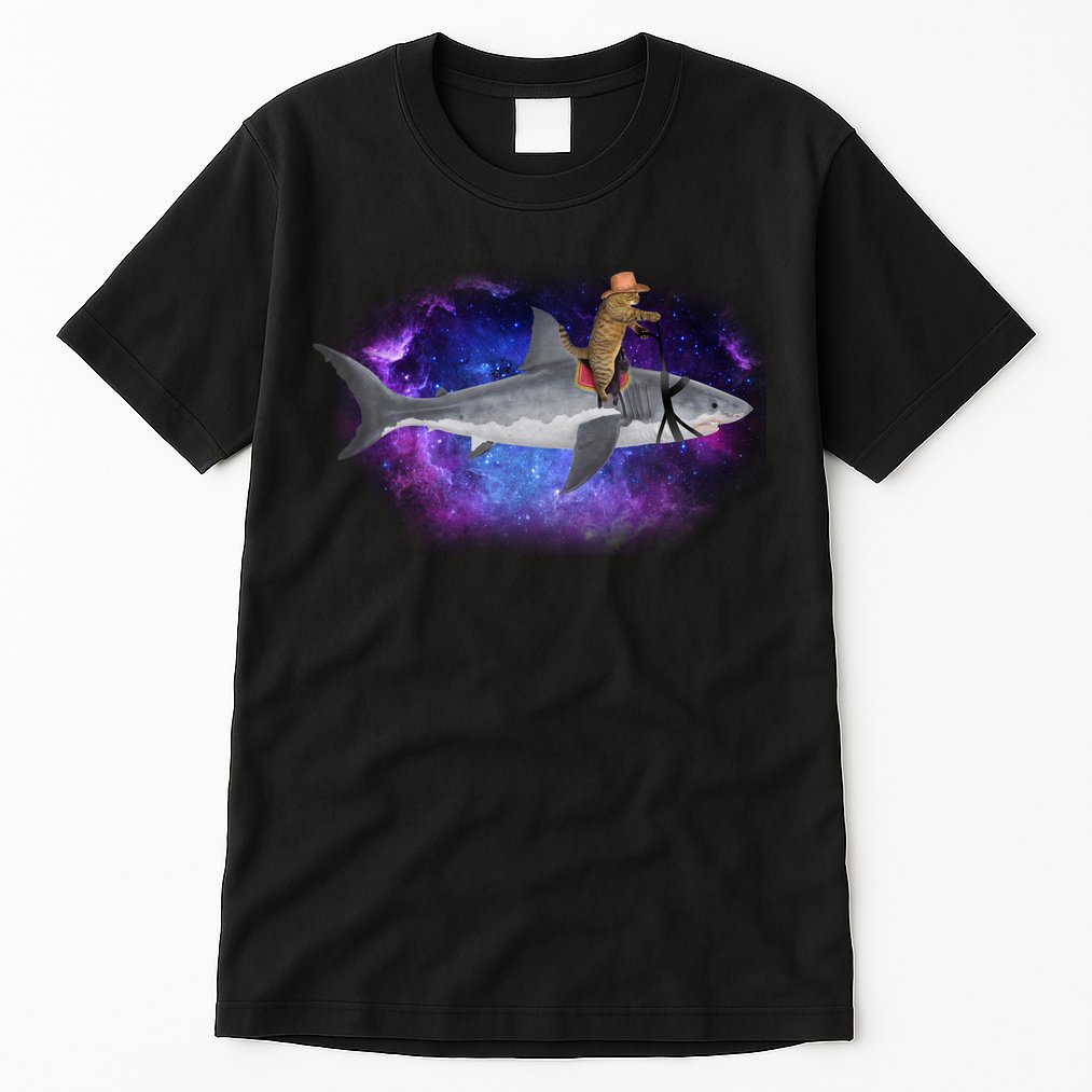 Galaxy Cat Riding Shark Tall T-Shirt