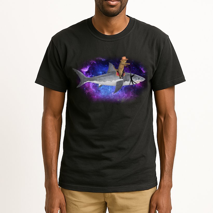 Galaxy Cat Riding Shark Tall T-Shirt