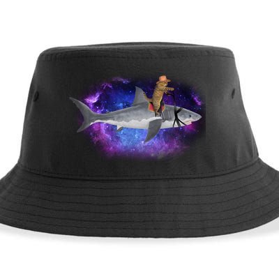 Galaxy Cat Riding Shark Sustainable Bucket Hat