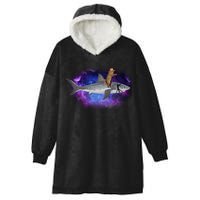 Galaxy Cat Riding Shark Hooded Wearable Blanket