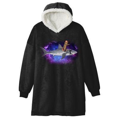 Galaxy Cat Riding Shark Hooded Wearable Blanket