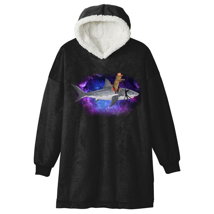 Galaxy Cat Riding Shark Hooded Wearable Blanket