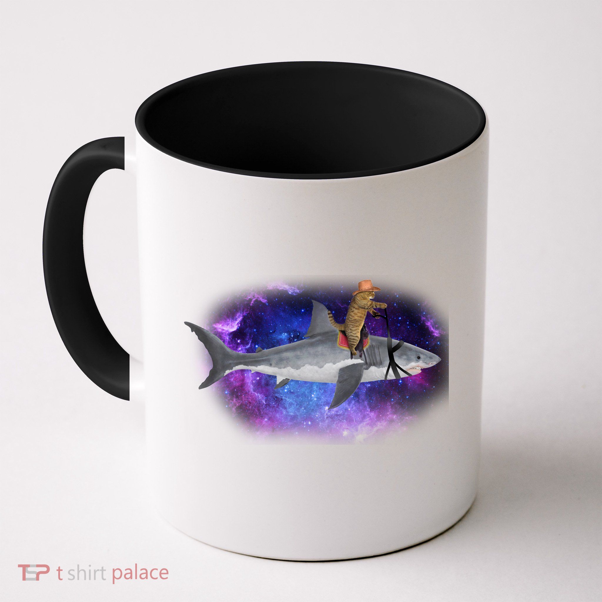 Galaxy Cat Riding Shark Mug