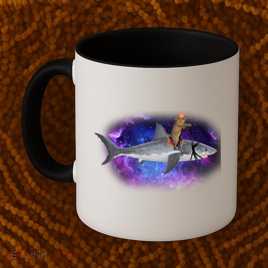 Galaxy Cat Riding Shark Mug