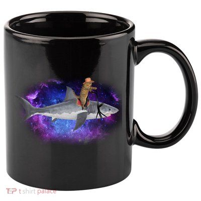 Galaxy Cat Riding Shark 11oz C Handle Ceramic Mug