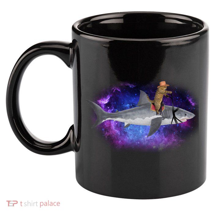 Galaxy Cat Riding Shark 11oz C Handle Ceramic Mug