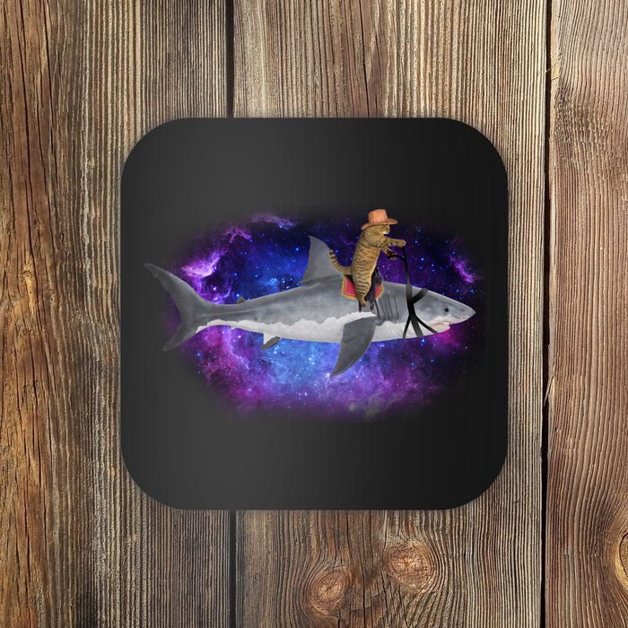 Galaxy Cat Riding Shark Coaster