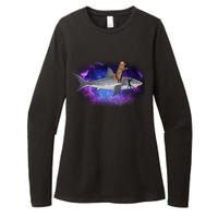 Galaxy Cat Riding Shark Womens CVC Long Sleeve Shirt