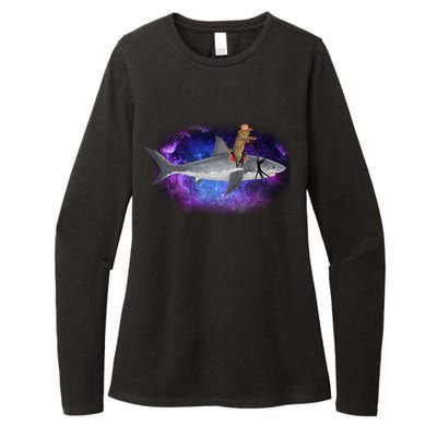 Galaxy Cat Riding Shark Womens CVC Long Sleeve Shirt