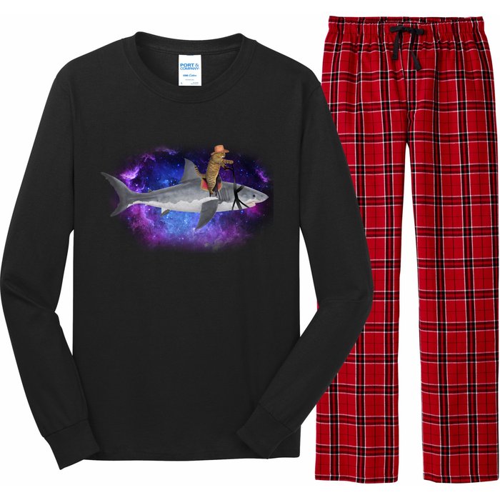 Galaxy Cat Riding Shark Long Sleeve Pajama Set