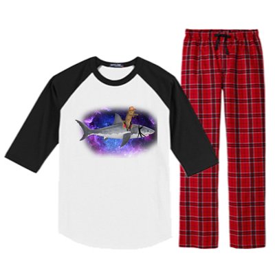 Galaxy Cat Riding Shark Raglan Sleeve Pajama Set