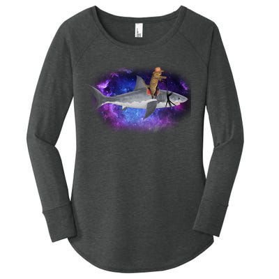 Galaxy Cat Riding Shark Women's Perfect Tri Tunic Long Sleeve Shirt