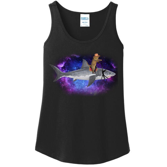 Galaxy Cat Riding Shark Ladies Essential Tank