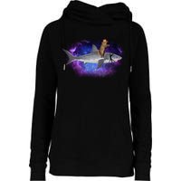 Galaxy Cat Riding Shark Womens Funnel Neck Pullover Hood