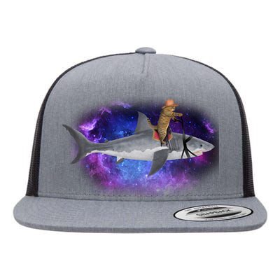 Galaxy Cat Riding Shark Flat Bill Trucker Hat