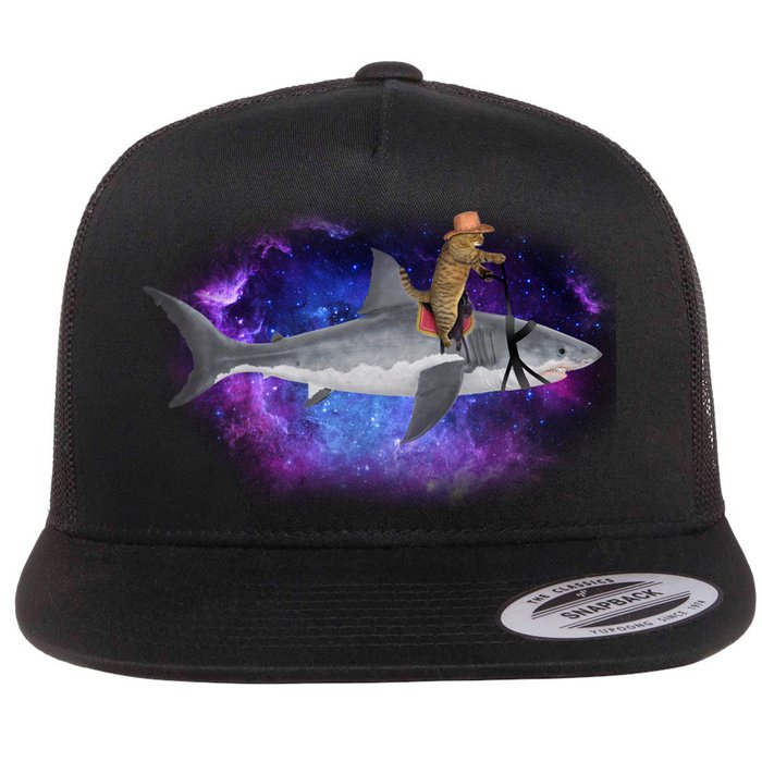 Galaxy Cat Riding Shark Flatbill Hat