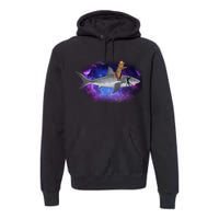 Galaxy Cat Riding Shark Premium Hoodie