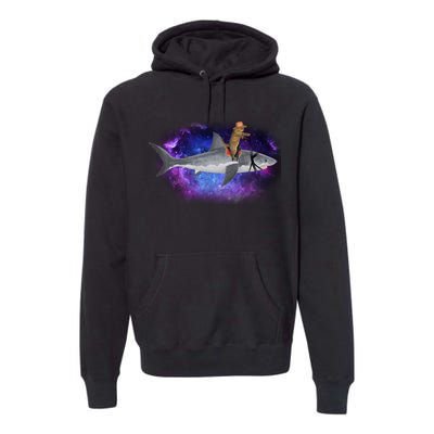 Galaxy Cat Riding Shark Premium Hoodie