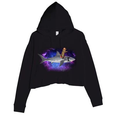 Galaxy Cat Riding Shark Crop Fleece Hoodie