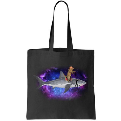 Galaxy Cat Riding Shark Tote Bag