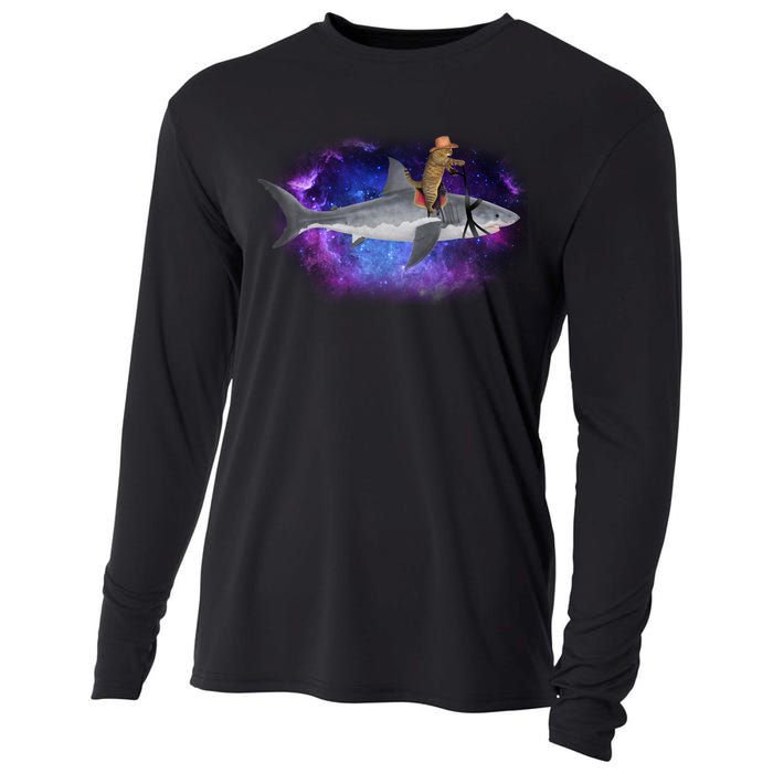 Galaxy Cat Riding Shark Cooling Performance Long Sleeve Crew