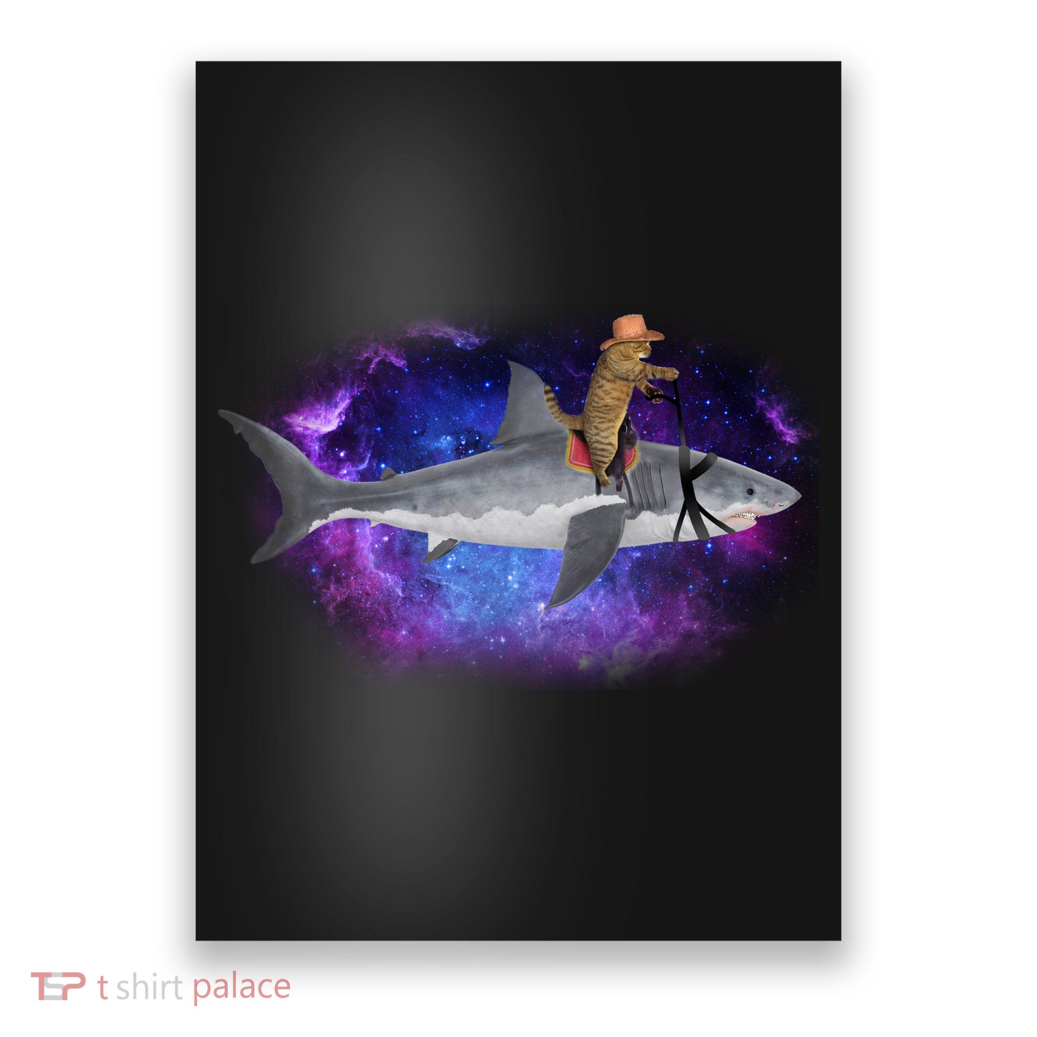 Galaxy Cat Riding Shark Poster