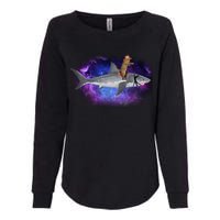 Galaxy Cat Riding Shark Womens California Wash Sweatshirt