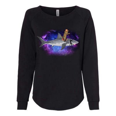 Galaxy Cat Riding Shark Womens California Wash Sweatshirt