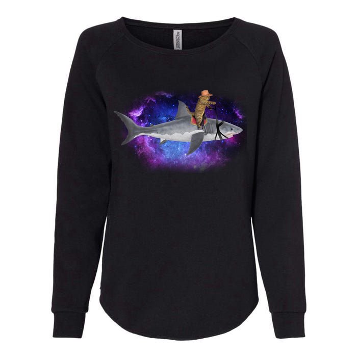 Galaxy Cat Riding Shark Womens California Wash Sweatshirt