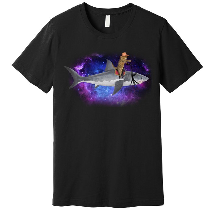 Galaxy Cat Riding Shark Premium T-Shirt