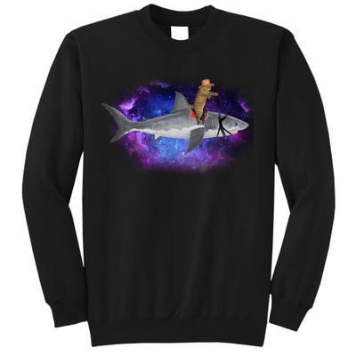 Galaxy Cat Riding Shark Tall Sweatshirt