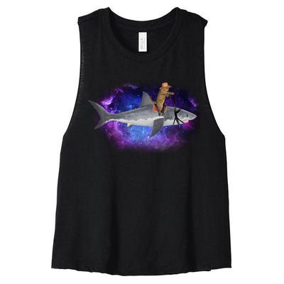 Galaxy Cat Riding Shark Women's Racerback Cropped Tank