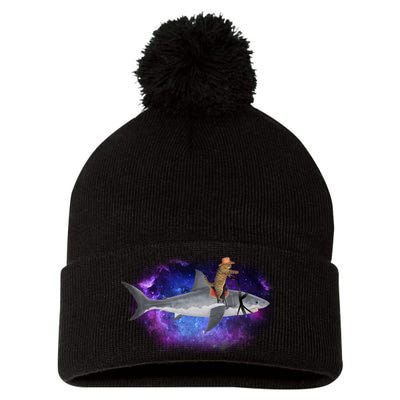 Galaxy Cat Riding Shark Pom Pom 12in Knit Beanie