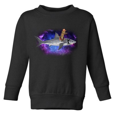 Galaxy Cat Riding Shark Toddler Sweatshirt