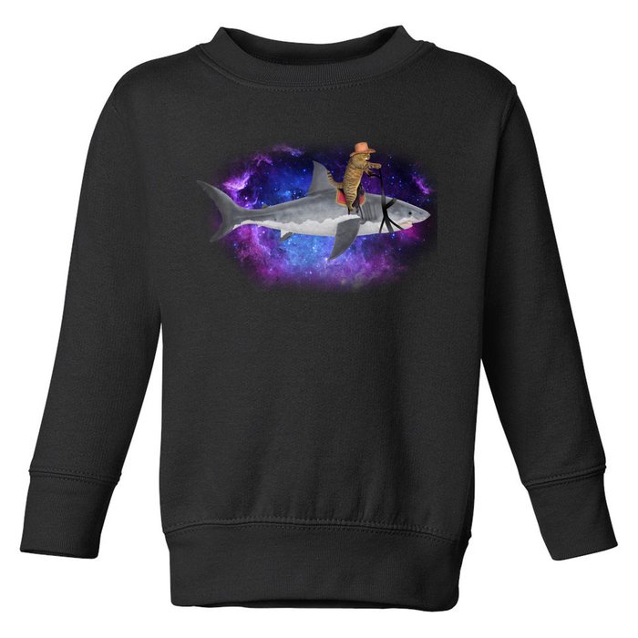 Galaxy Cat Riding Shark Toddler Sweatshirt