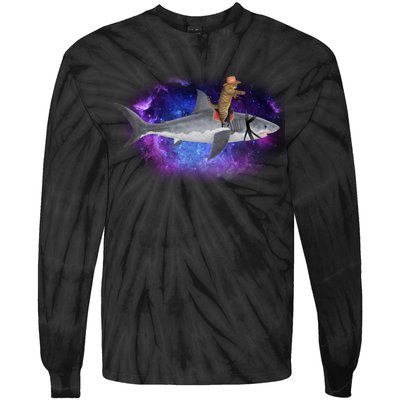 Galaxy Cat Riding Shark Tie-Dye Long Sleeve Shirt