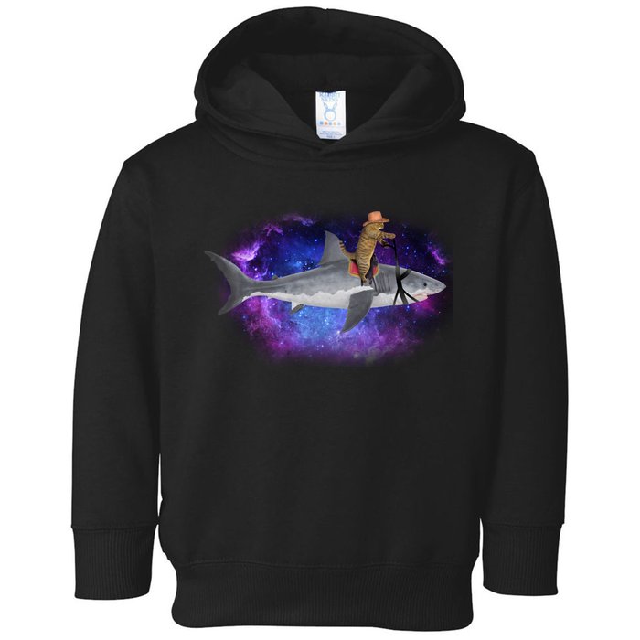 Galaxy Cat Riding Shark Toddler Hoodie