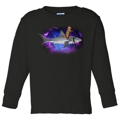 Galaxy Cat Riding Shark Toddler Long Sleeve Shirt