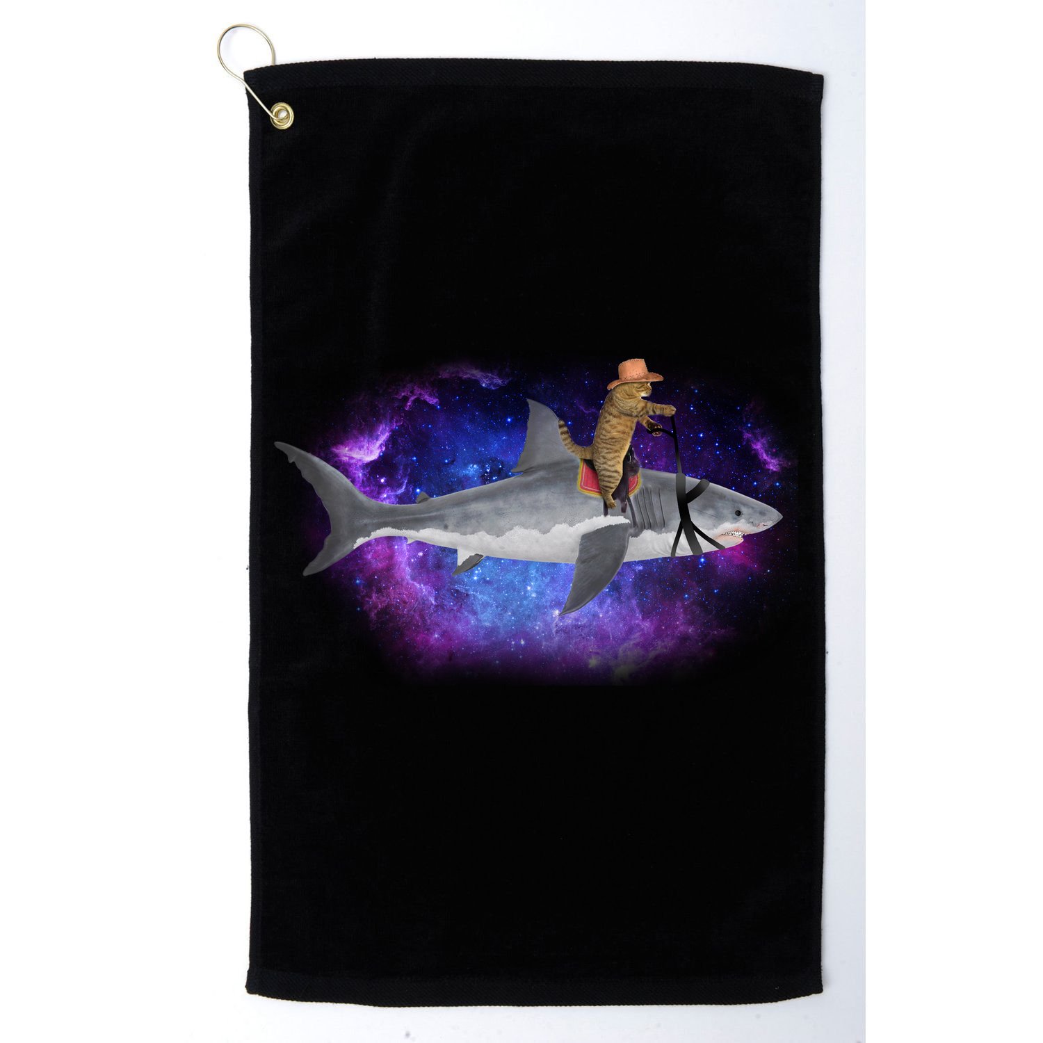 Galaxy Cat Riding Shark Golf Towel