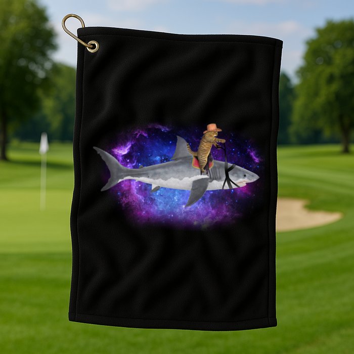Galaxy Cat Riding Shark Golf Towel