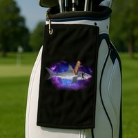 Galaxy Cat Riding Shark Golf Towel