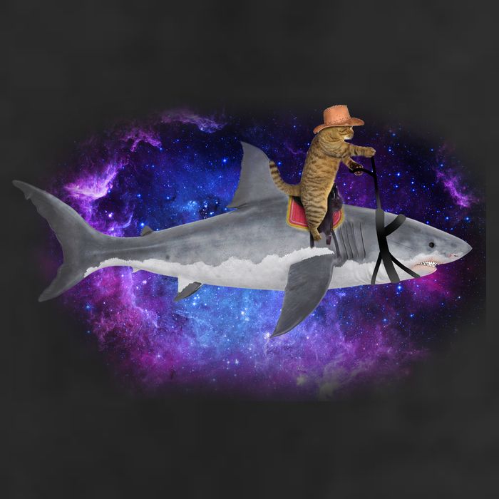 Galaxy Cat Riding Shark Golf Towel