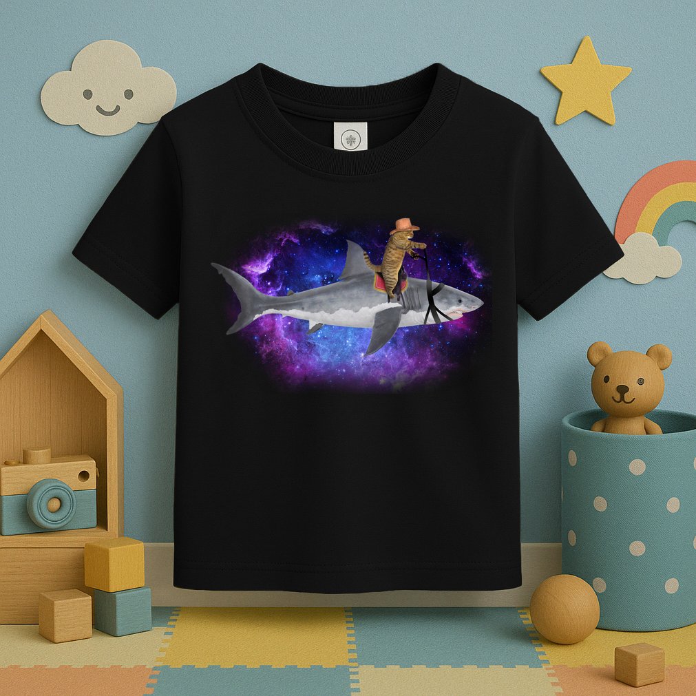 Galaxy Cat Riding Shark Toddler T-Shirt