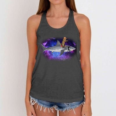 Galaxy Cat Riding Shark Women's Knotted Racerback Tank