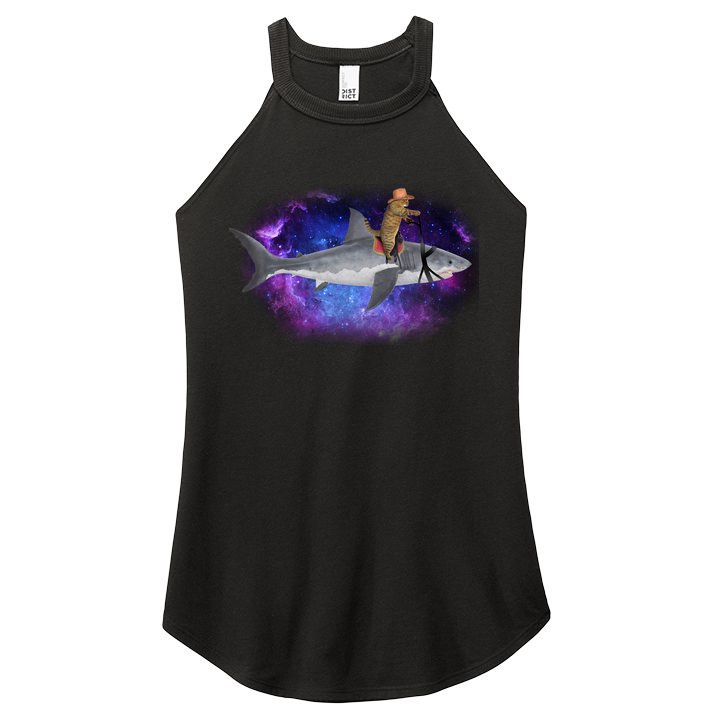 Galaxy Cat Riding Shark Women's Perfect Tri Rocker Tank