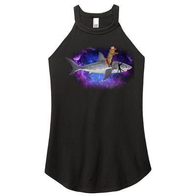 Galaxy Cat Riding Shark Women's Perfect Tri Rocker Tank