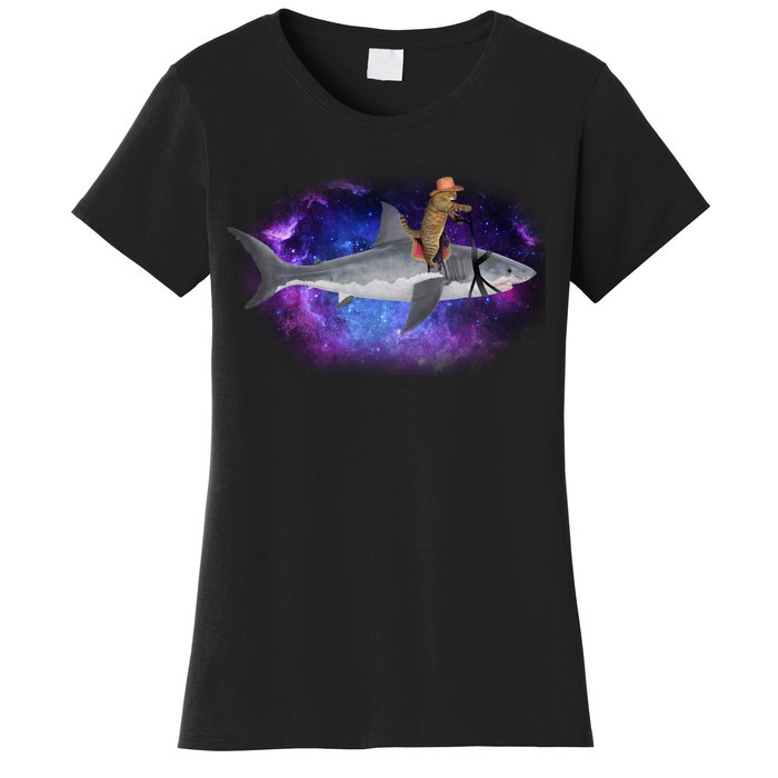 Galaxy Cat Riding Shark Women's T-Shirt