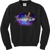 Galaxy Cat Riding Shark Kids Sweatshirt