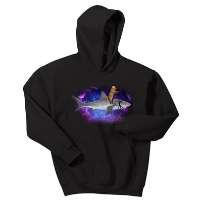 Galaxy Cat Riding Shark Kids Hoodie